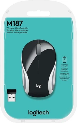 Logitech - M187 Mini Wireless Optical Ambidextrous Mouse - Black-white NEW - Image 1 of 4