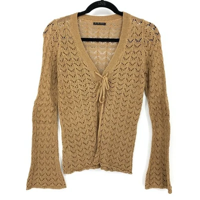 Suéter de algodón a ganchillo Sisley para mujer talla pequeña bronceado manga acampanada con cordones delanteros Foto 1 de 4