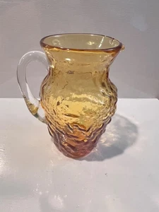 Vintage Amber Handblown Pitcher Clear Applied Handle Pilgrim Glass Small 4.25" - Picture 1 of 4