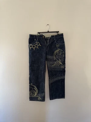 Pantalones de mezclilla vintage Y2K IMPERIOUS DELF “BULLETS & BRASS KNUCKLES” para hombre 36x32 Foto 1 de 4