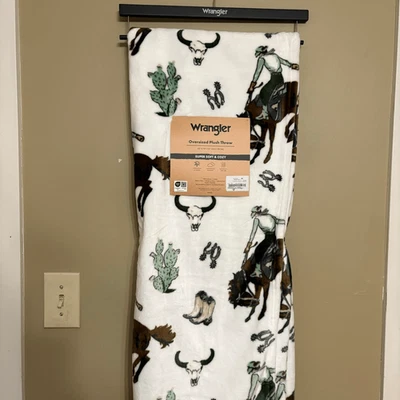 牧马人超大毯子西部牛仔马仙人掌公牛头骨毯全新带标签 — 第 1/4 张图片