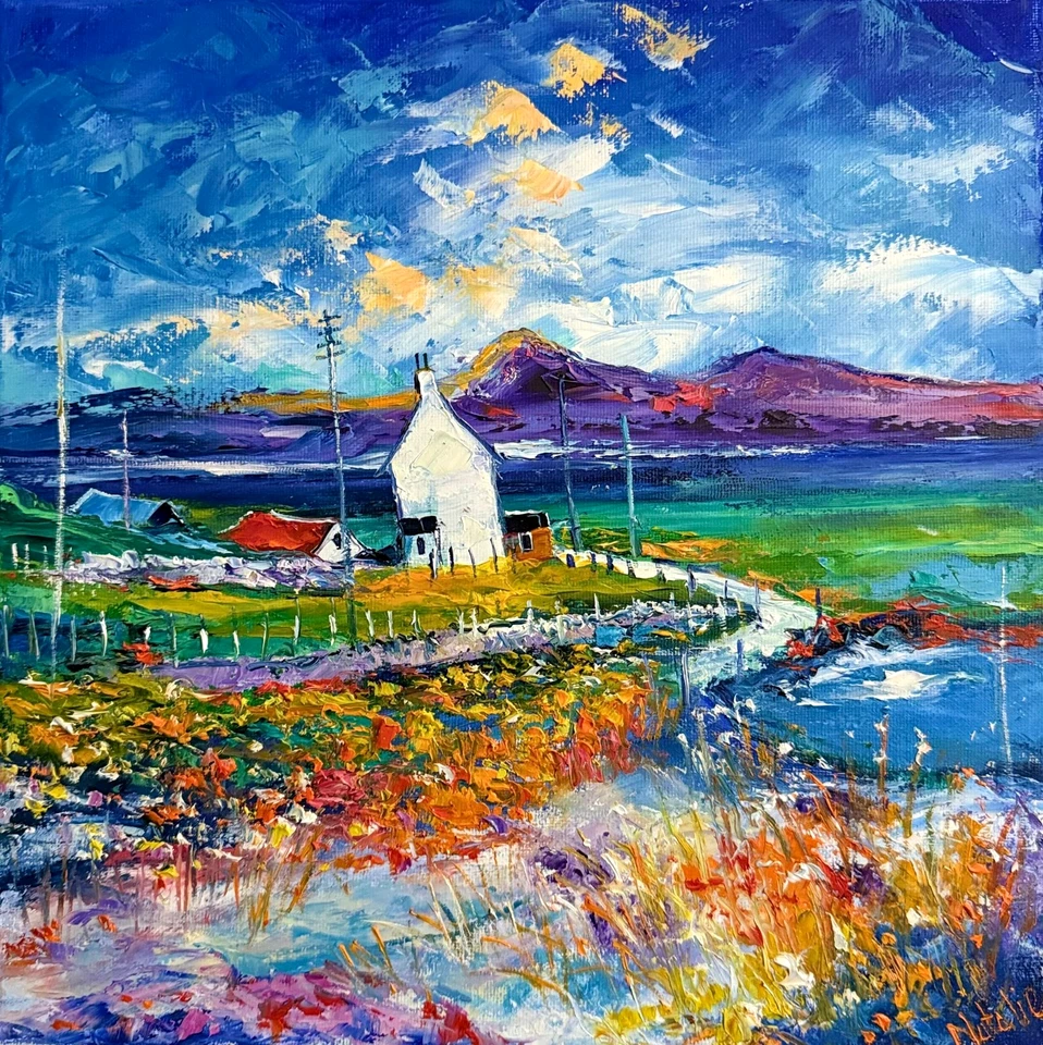 Pintura al óleo escocesa original de Natalie Souter "Luz de primavera en la isla del Jura" Foto 1 de 1