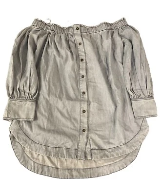 Blusa Top Mujer Free People Azul Denim Fuera del Hombro Cuello Cuadrado Talla XS Foto 1 de 4
