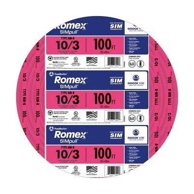 	Southwire Romex SIMpull Electrical Wire 10 Gauge 3 Conductor 100Ft NMB/G Wire	 - Image 1 of 4