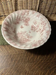 Churchill Serving Bowl Red Toile Scalloped edge 9. 25” Round England - Picture 1 of 11