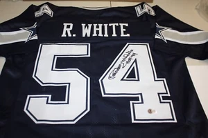 CAMISETA LOCAL FIRMADA POR LOS DALLAS COWBOYS RANDY BLANCA #54 SB MVP HOF 1994 Beckett certificado de autenticidad - Imagen 1 de 2