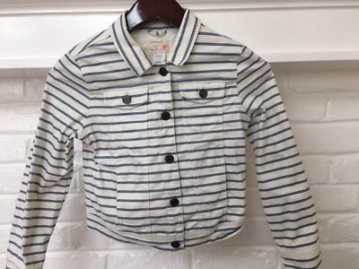 Chaqueta de mezclilla Crewcuts J Crew crema y azul a rayas talla 8 Foto 1 de 4