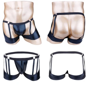 Biancheria intima da uomo in pelle poliuretano look bagnato slip boxer pantaloncini senza schienale perizoma cavo - Foto 1 di 21
