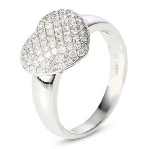 White Gold Heart Diamonds Ring 18k Size 6.25 - Picture 1 of 5