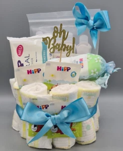 Windeltorte für Junge blau für Baby Geschenk zur Geburt - Bild 1 von 7