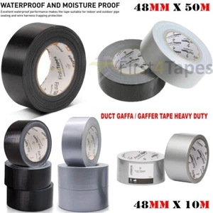 Duct Gaffer Heavy Duty Waterproof Cloth Tape 48mm x 50m / 10m Duck Silver Black - Picture 1 of 20