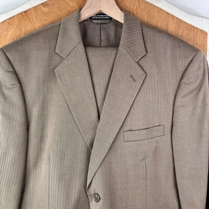 Stafford Suit Mens 44S Brown Herringbone 2 Button 100% Wool Pants 38x26 Pleated - Picture 1 of 24