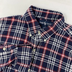 Ralph Lauren Blake Men's Large Navy Red Plaid Long Sleeve Button Down Shirt - Picture 1 of 4