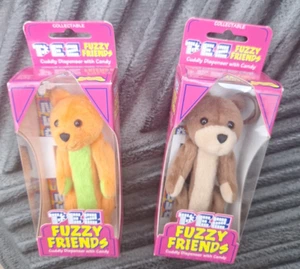 PEZ Fuzzy Friends Buddy Bear Plush Pez Dispenser Intro 2000 Now RETIRED Lot of 2 - Picture 1 of 9