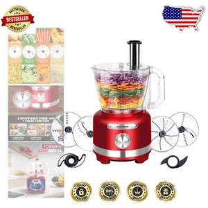 Stylish Red Food Processor - 8 Functions & 6 Stainless Steel Blades for Home Use - Picture 1 of 10