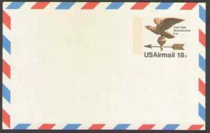 US. UXC15. 18c. Eagle Weather Vane, Visit USA. Air Mail Postal Cards. MNH. 1974 - Picture 1 of 1