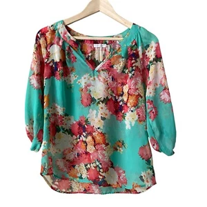 Blusa Top Boho Gaudyme.com Floral Transparente Para Mujer Verde Rosa Floral Talla S - Imagen 1 de 3