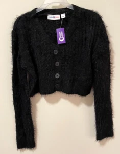 NWT Sugar & Jade Cropped Sparkly Black Cardigan Sweater Girl's Size M / 10 - Picture 1 of 1