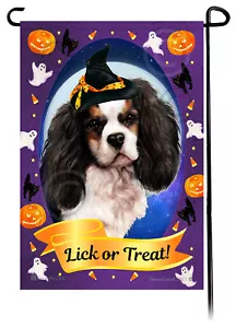 Halloween Garden Flag - Tri Cavalier King Charles Spaniel - Picture 1 of 1