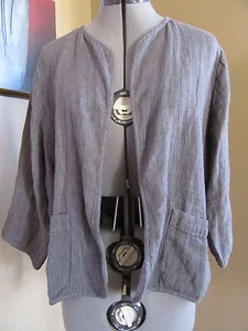 NWT Eileen Fisher Smoke Round Neck 3/4 Sleeve Jacket Size Large - Picture 1 of 3