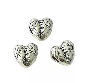 10 Tibetan Antiqued Silver 12x11mm Heart Wings Large Big Hole European Beads - Picture 1 of 2