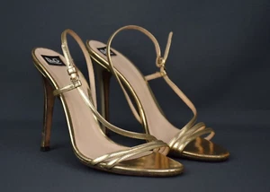 Dolce & Gabbana Sandalias de Tacón con Tirantes de Cuero Dorado Metálico Talla US 9 UK 6 EU 39 - Imagen 1 de 13