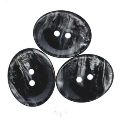 BLACK OVAL BUTTONS WITH SILVER / GREY PEARLESECENT MARBLING 18mm 22.5mm 25.5mm - Image 1 of 2