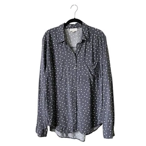 LOFT Shirt Women's Size XL Gray White Polka Dot Button Up Long Sleeve Pocket Top - Bild 1 von 10