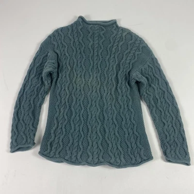 Suéter Eddie Bauer Mujer Medio Verde Tejido con Cable Cuello Simulado Algodón Pullover Foto 1 de 4