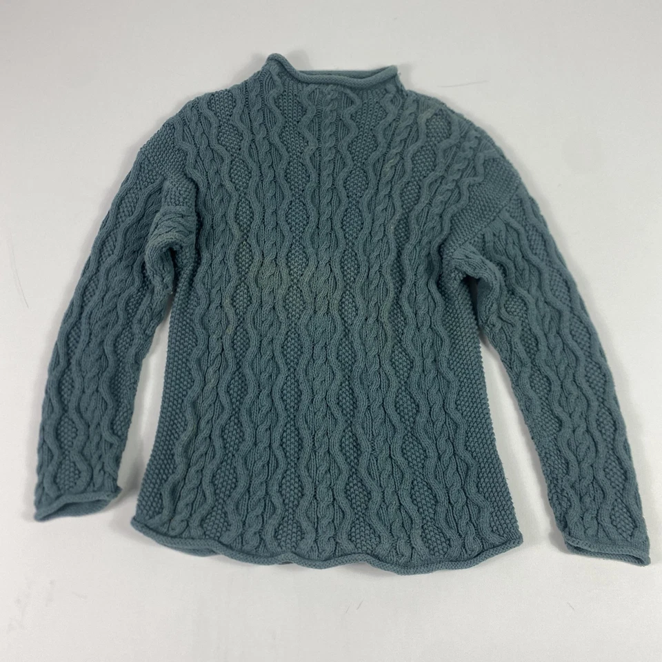 Suéter Eddie Bauer Mujer Medio Verde Tejido con Cable Cuello Simulado Algodón Pullover Foto 1 de 4