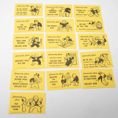 16 cartas de cofre comunitario vintage 1961 juego Monopoly piezas de repuesto piezas Foto 1 de 3
