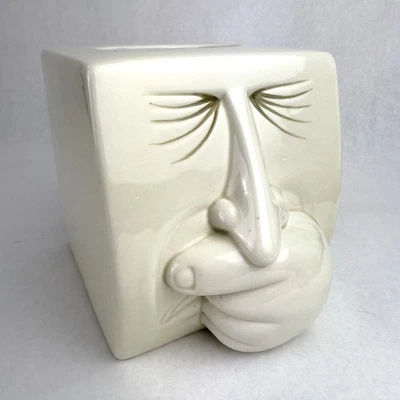 Vintage 80s Fitz & Floyd Sneezing Man Tissue Box Holder Cream Ceramic Eclectic - Image 1 of 4