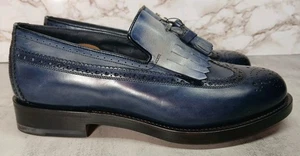 NEW Santoni Men's Tassel Loafer Shoes 5UK/6US/39EU / Blue Leather Slip Ons - Picture 1 of 15