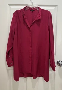 JOHN MARK Wire Collar Button Up Shirt Women XL Cranberry Red Long Sleeve - Picture 1 of 10