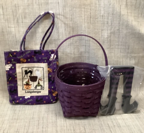 Longaberger 2017 Witch's Legs + 7" Measuring  Basket +Halloween Tote Combo Cover