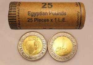 EGYPT, 25 x Coins with ROLL 1 Pound 2021, AGRICULTURE Development , UNC BIMETAL - Picture 1 of 4