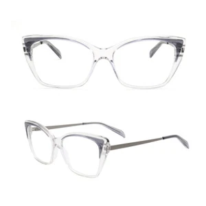 Mixed-color Cat Eye Eyeglass Frames Women Acetate Metal Vintage Oversize Glasses - Picture 1 of 14