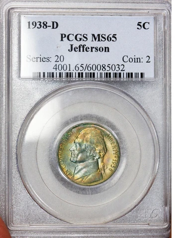 1938-D Jefferson Nickel PCGS MS-65 Beautiful Toning Cover