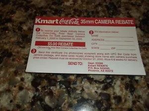 KMART COCA COLA 35MM CAMERA REBATE PAD 2000 SEARS SODA ADVERTISING 35 MM UNIQUE - Picture 1 of 13