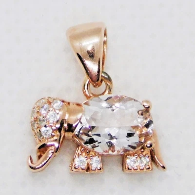Oval Weißtopas Cubic Zirkonia Anhänger ELEFANT 925 Silber 585 Roségold vergoldet - Bild 1 von 4