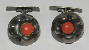 Art Deco Manschettenknöpfe Silber 830 Handarbeit Koralle Ø1,5cm - Bild 1 von 3