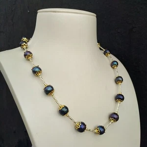 19" Hot AAA + 9-10 mm Black ROUND South Sea Pearl Necklace 14k Yellew Gold - Picture 1 of 3