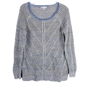 Suéter Jean Paul Richard Mujer Grande Azul Tostado Blanco Tejido Transparente Pullover - Imagen 1 de 10