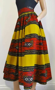 RENE African Printed Mid-Calf Skirt 100% Wax Cotton Handmade UK - Picture 1 of 6