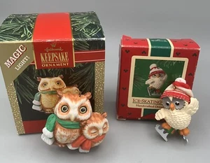 Hallmark Keepsake Watch Owls 1992 & Ice-Skating Owl 1985 Ornaments Lot of 2 - Picture 1 of 11