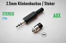 AUX 3,5 Klinkenbuchse Kopfhörer Einbau Stecker Klinke Kabel Stereo 3 Pin Löten