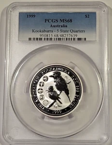 1999 Australia $2 Silver 2 oz Kookaburra US State Quarters - PCGS MS 68 - Picture 1 of 4