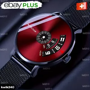 Reloj de los Hombres Pulsera Lujo Acero Inox Delgado Cuarzo Rojo - Bild 1 von 7