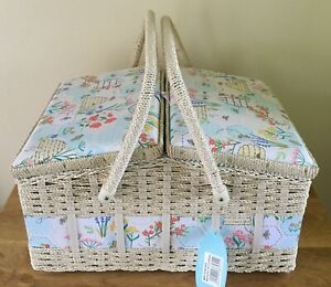 SEWING BASKET BOX 'SEWING BEE' DESIGN LARGE TWIN LID SUPER QUALITY