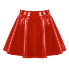 Pink Pu Leather Pleated Miniskirt Women's Flared A Line Skirt Clubwear Cosplay